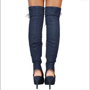 Forever Link Shoes - New Women Dk.Blue Fancy-9 Over Knee Boot Peep Toe Forever Link Shoes - New Women Dk.Blue Fancy-9 Over Knee Boot Peep Toe